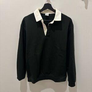 Zara Forest Green and White Collared Sweatshirt / Rugby Shirt